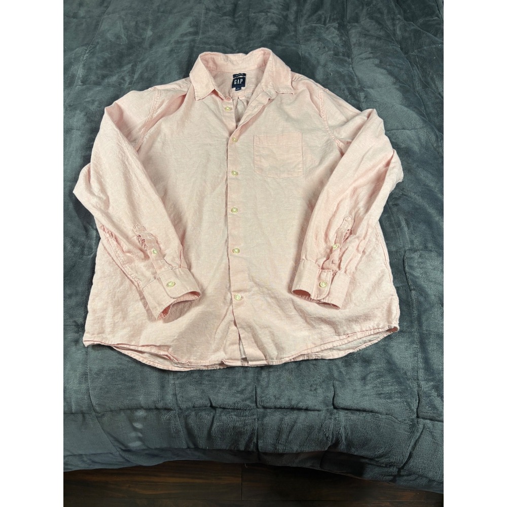 Gap Mens Pink Linen Cotton Blend Long‎ Sleeve Button Down Shirt Large